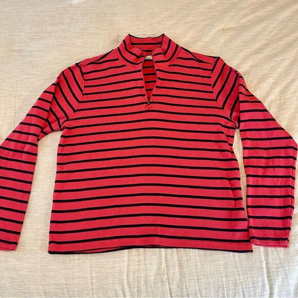 L.L. Bean ribbed long sleeve 1/4 zip cotton Pink/Navy stripe, barely worn! Large - Picture 7 of 10